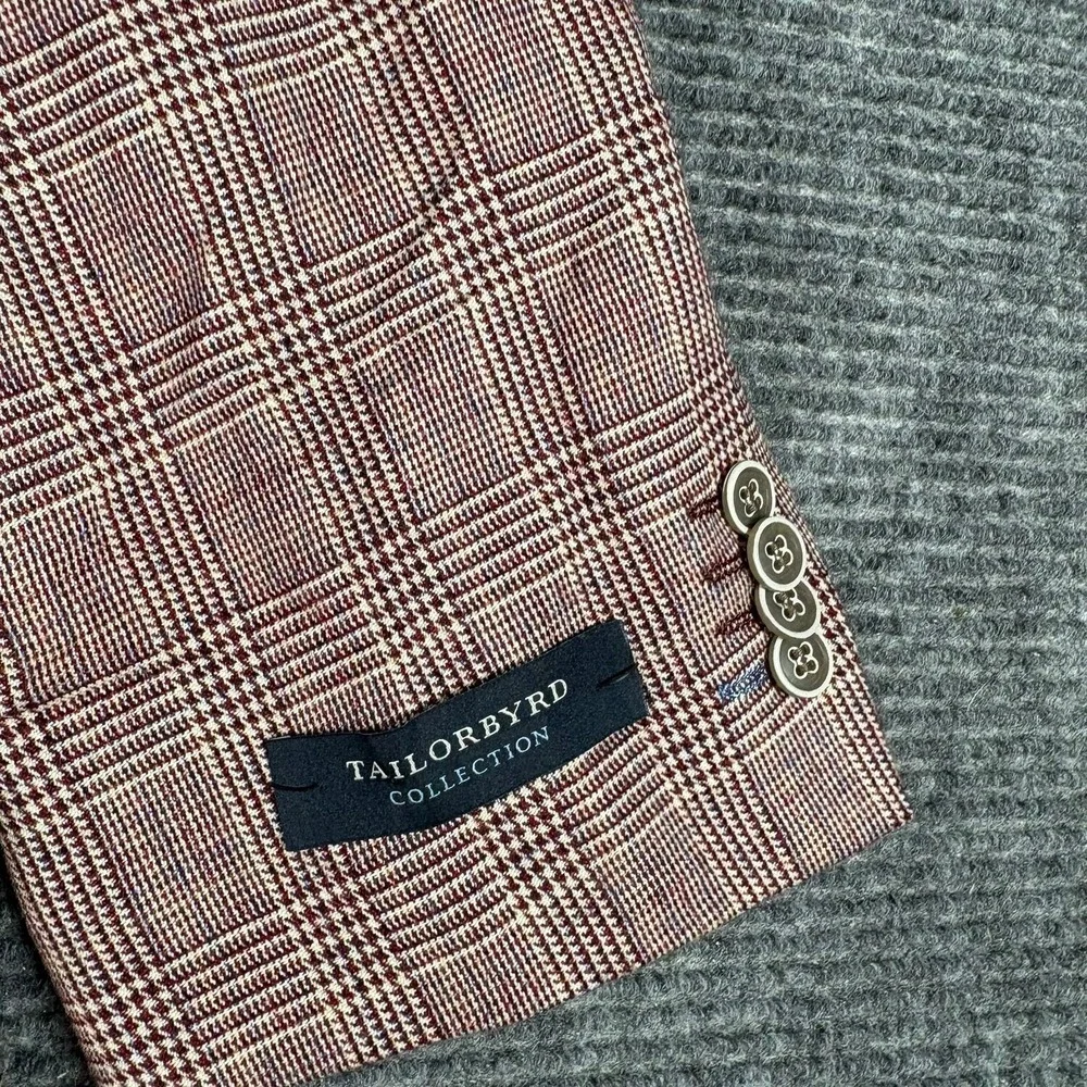 Tailorbyrd Sport Coat Mens 48R Red New Plaid Linen Blend Blazer 2 Button 5378